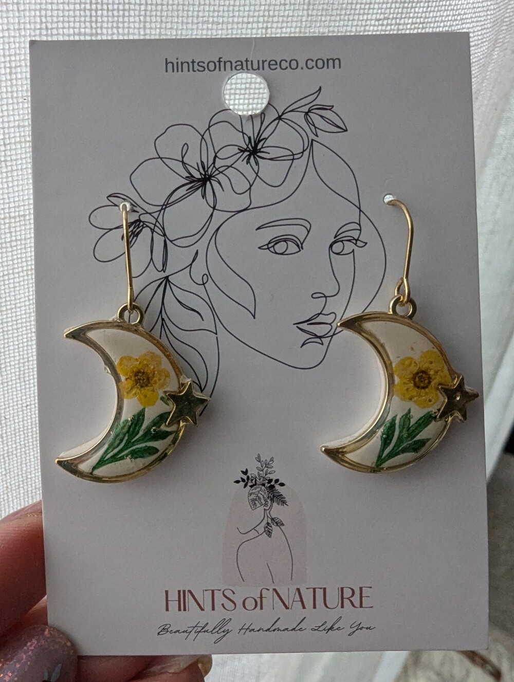 Pressed Flower Moon And Star Earrings, Hints Of Nature Co. 🌙✨🌼